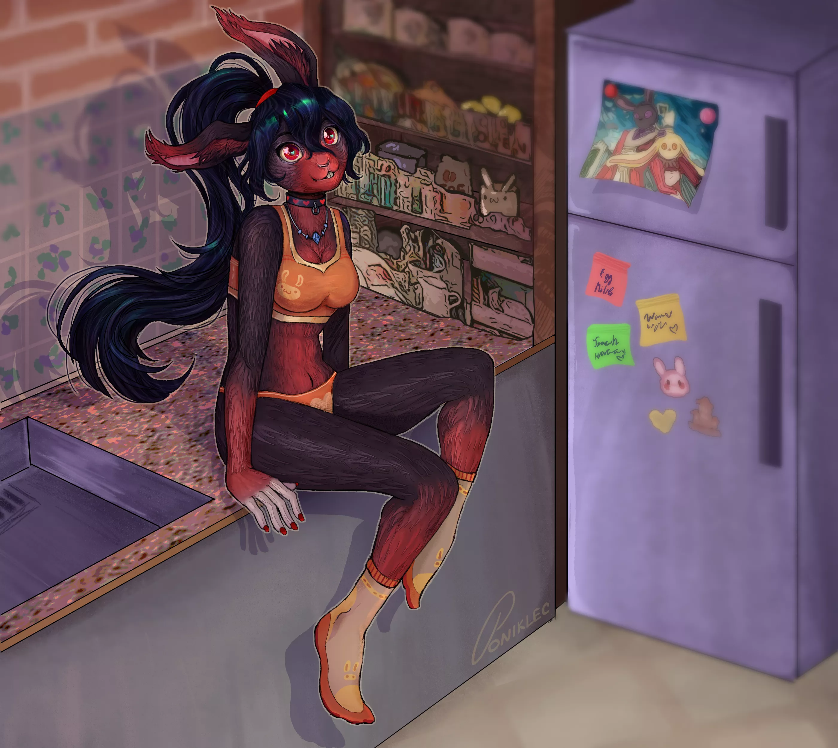 Can you guess which game I furryified for the poster on the fridge? :P (commission for @raviebunny on Twitter)(by PonikIec on Twitter)(me)