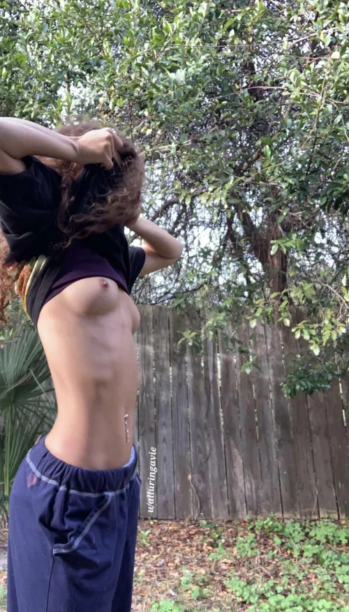 Enjoying the outside nudes... in public next? [F]