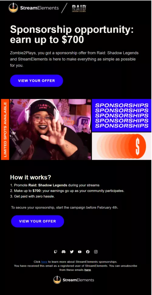 Is this legit? Never got an offer for a sponsorship.