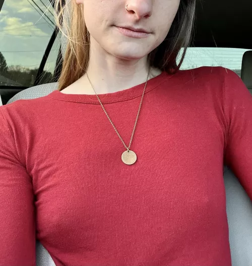 My tight red shirt against my flatchest