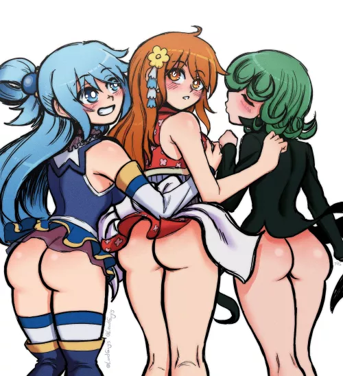 No Panties Gang- Aqua, Nami, and Tatsumaki [KonoSuba, One Piece, One Punch Man] by LewdGuyis