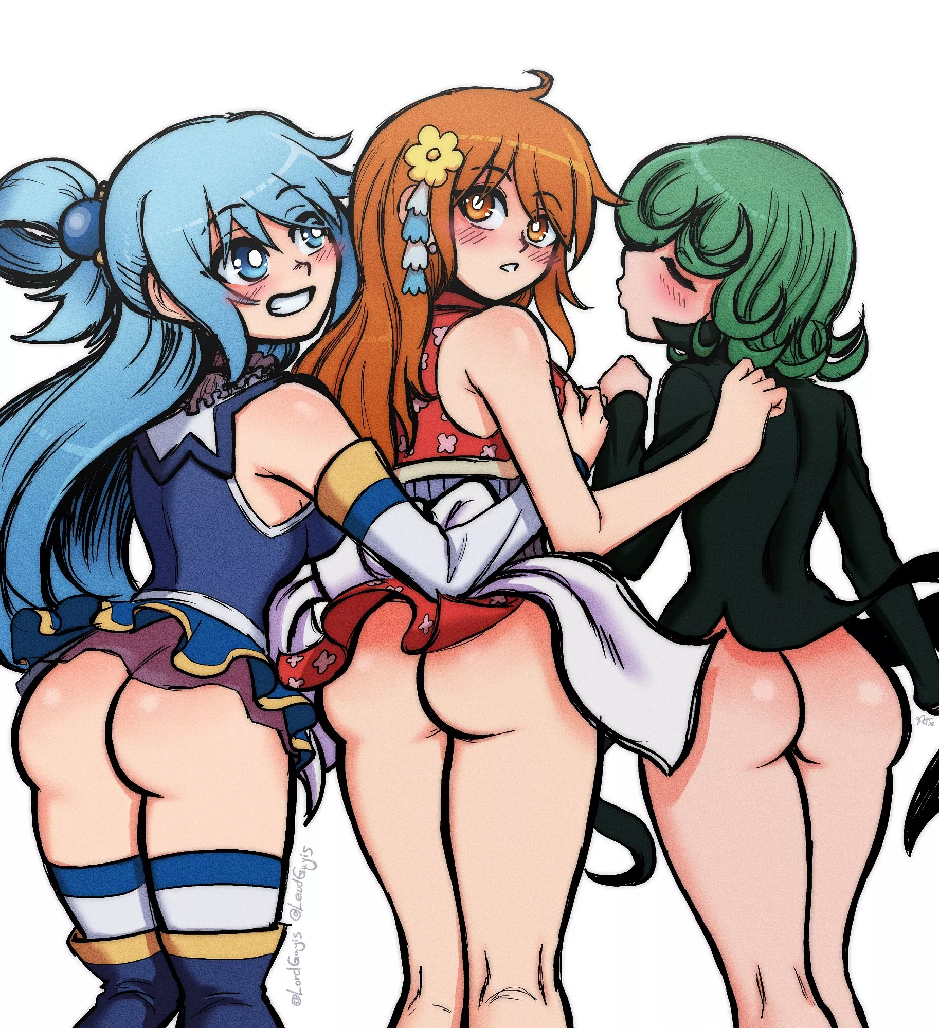 No Panties Gang- Aqua, Nami, and Tatsumaki [KonoSuba, One Piece, One Punch Man] by LewdGuyis