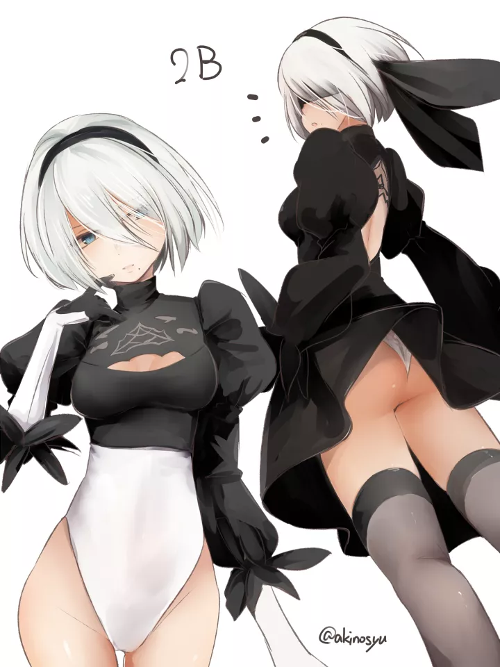 Peeking at 2B's tush (akino shuu)