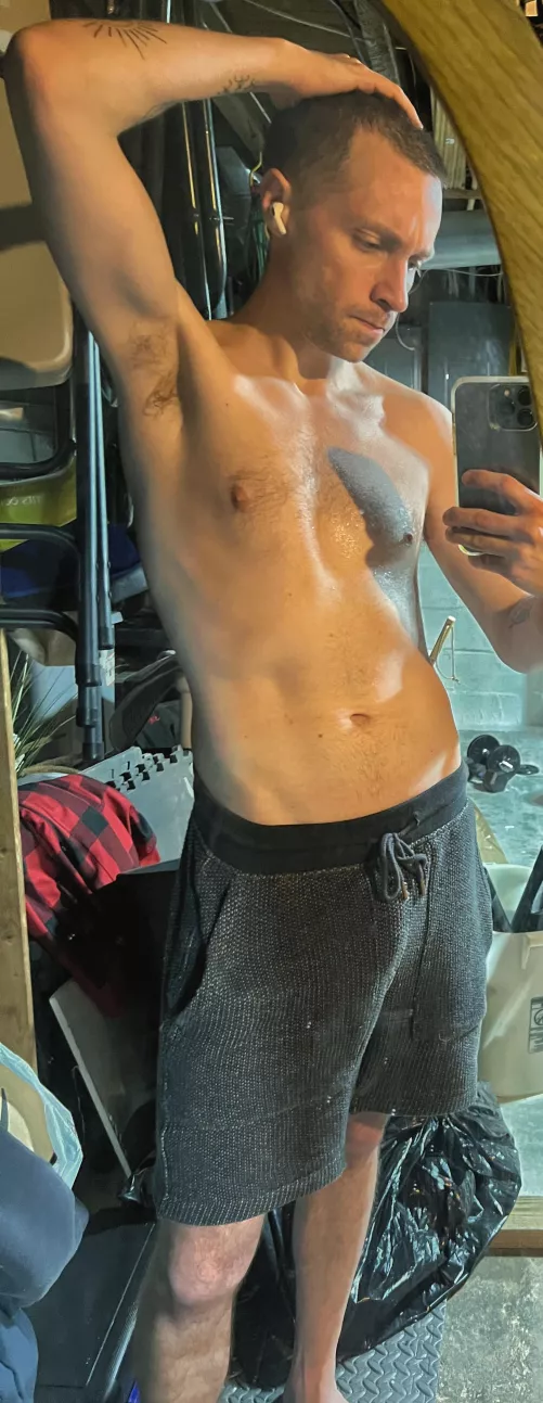 post workout sweatiness (excuse the messy basement)