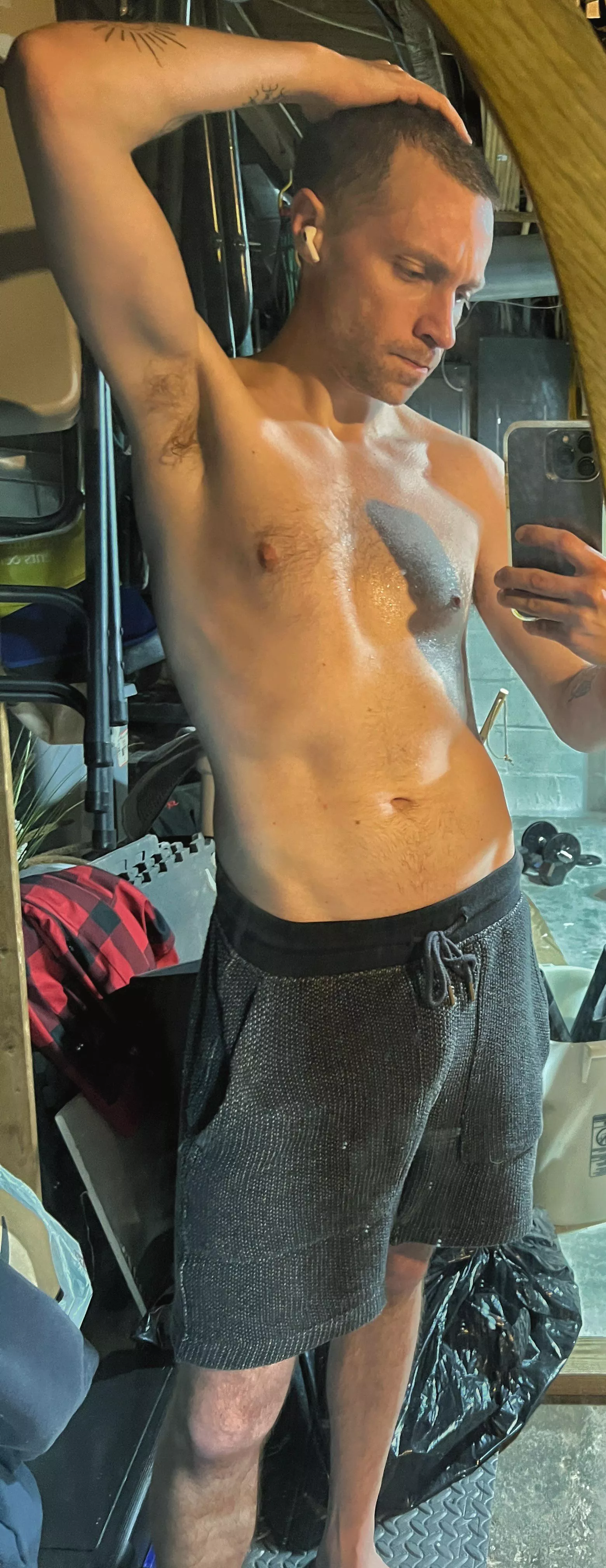 post workout sweatiness (excuse the messy basement)