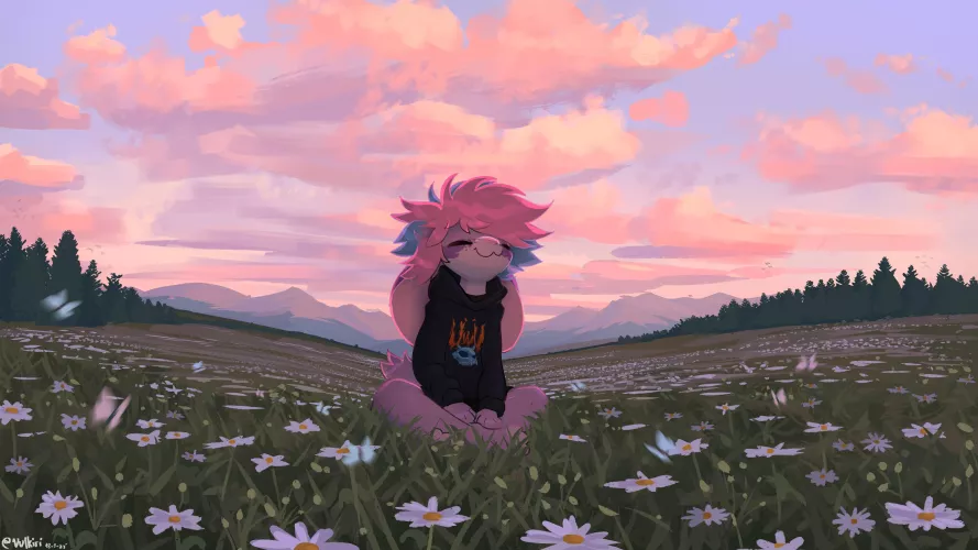Relaxing in flower fields ~🌼🌺🌸🦋 | Art by me @Vulkiri on Twitter :3