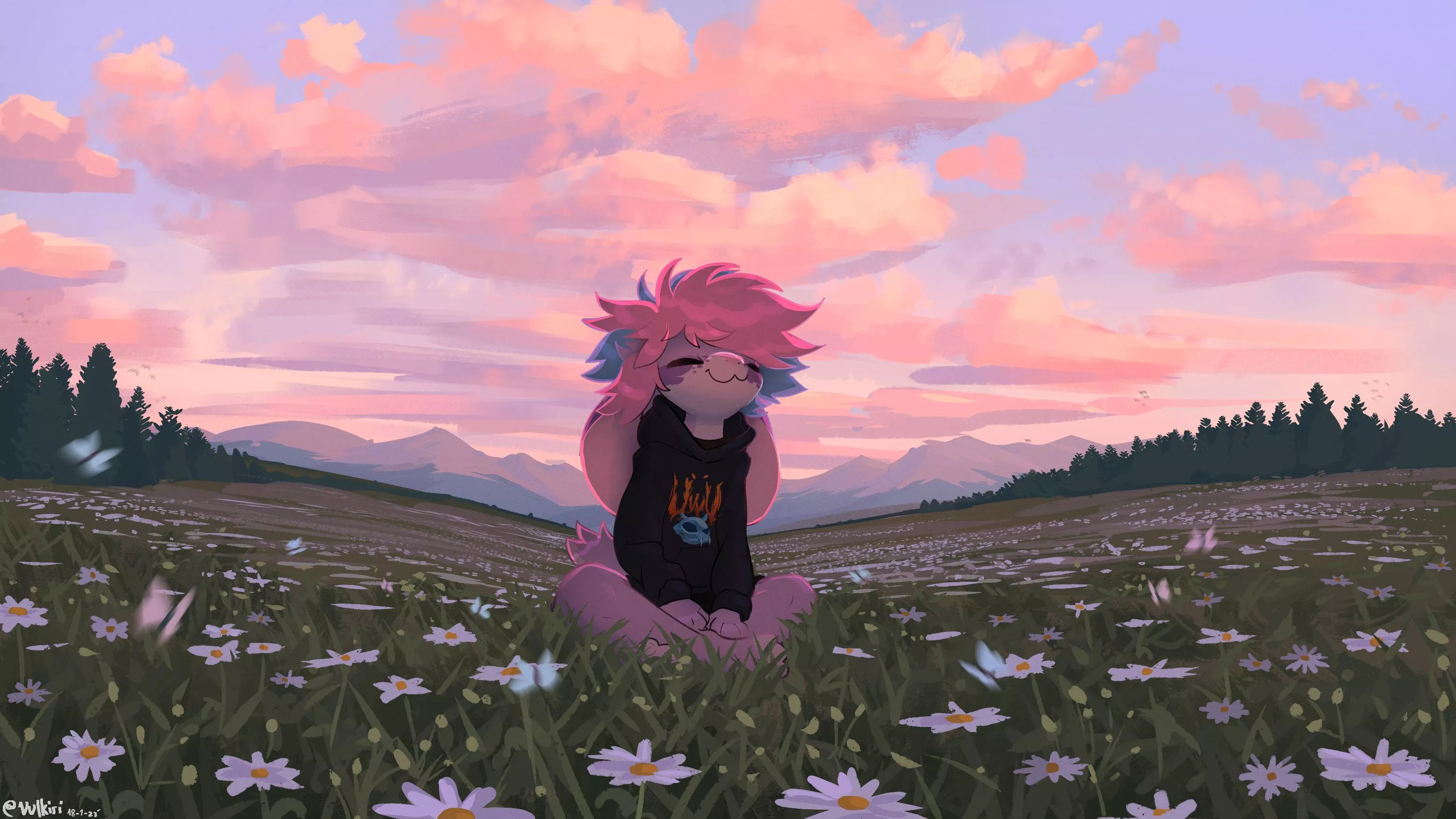 Relaxing in flower fields ~🌼🌺🌸🦋 | Art by me @Vulkiri on Twitter :3