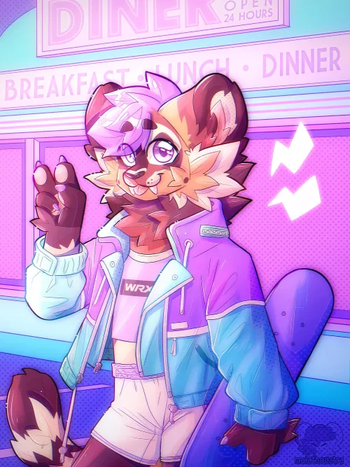 Retro vibes ~ ych for Arkie, art by me @maiathoustra