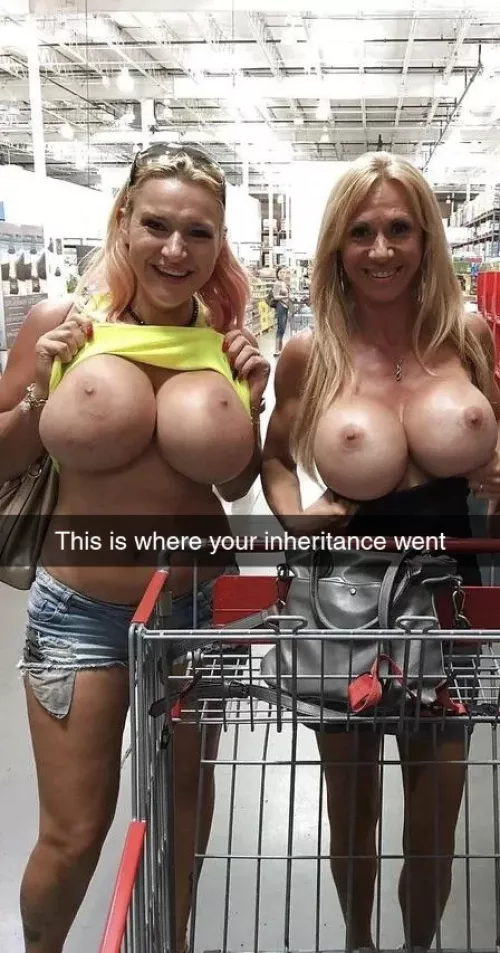 When your dad passed he left you and your twin sister a bunch of money. Very quickly I started dating your mom and took control of your families finances. You wake up to see this photo I sent you of your mom and sister flashing me with new tits and no mo
