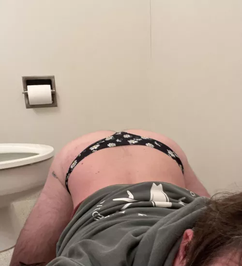 Wore panties to work today and daddy demanded a photo so I had to lay on the bathroom floor and take it.