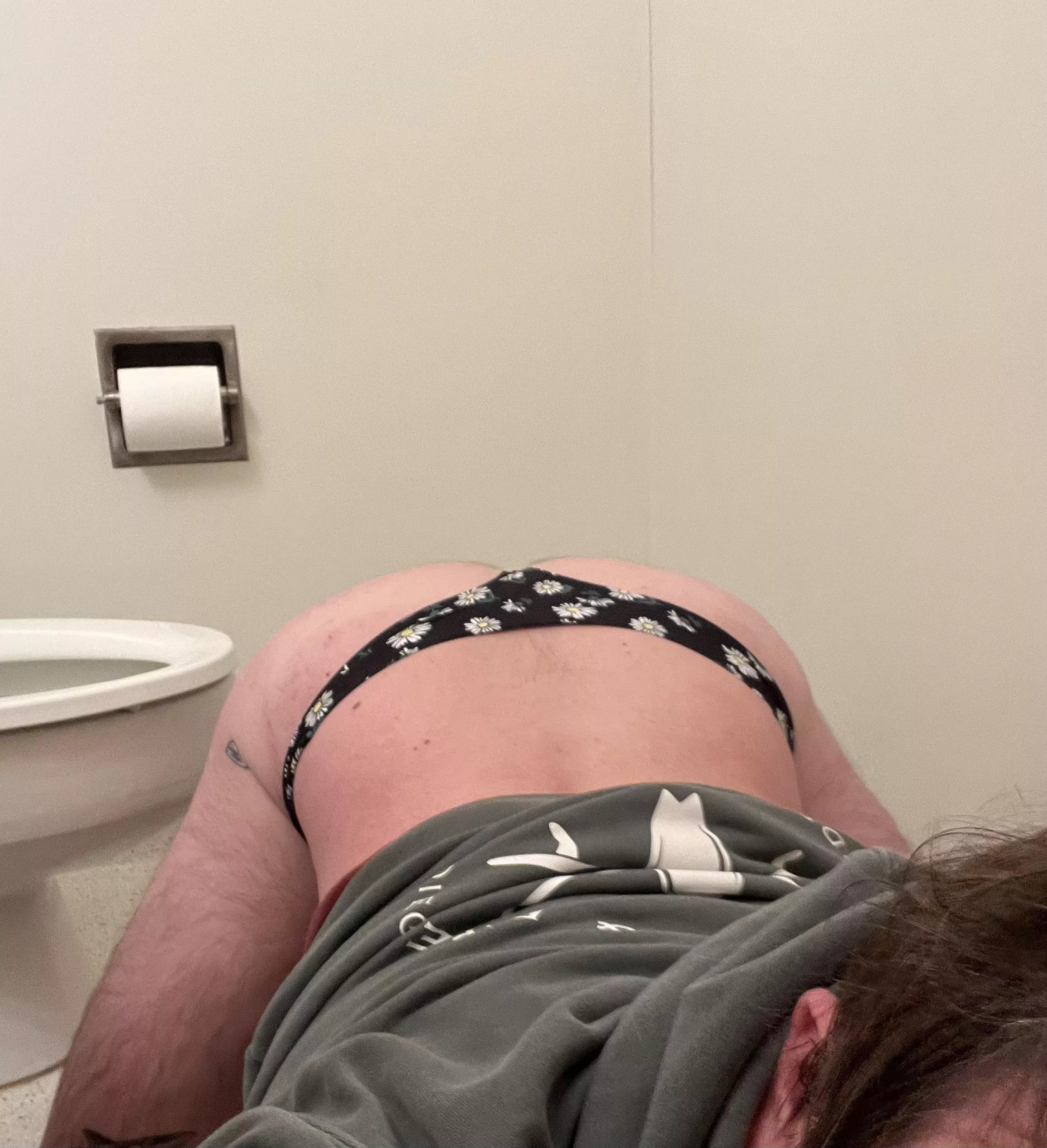 Wore panties to work today and daddy demanded a photo so I had to lay on the bathroom floor and take it.