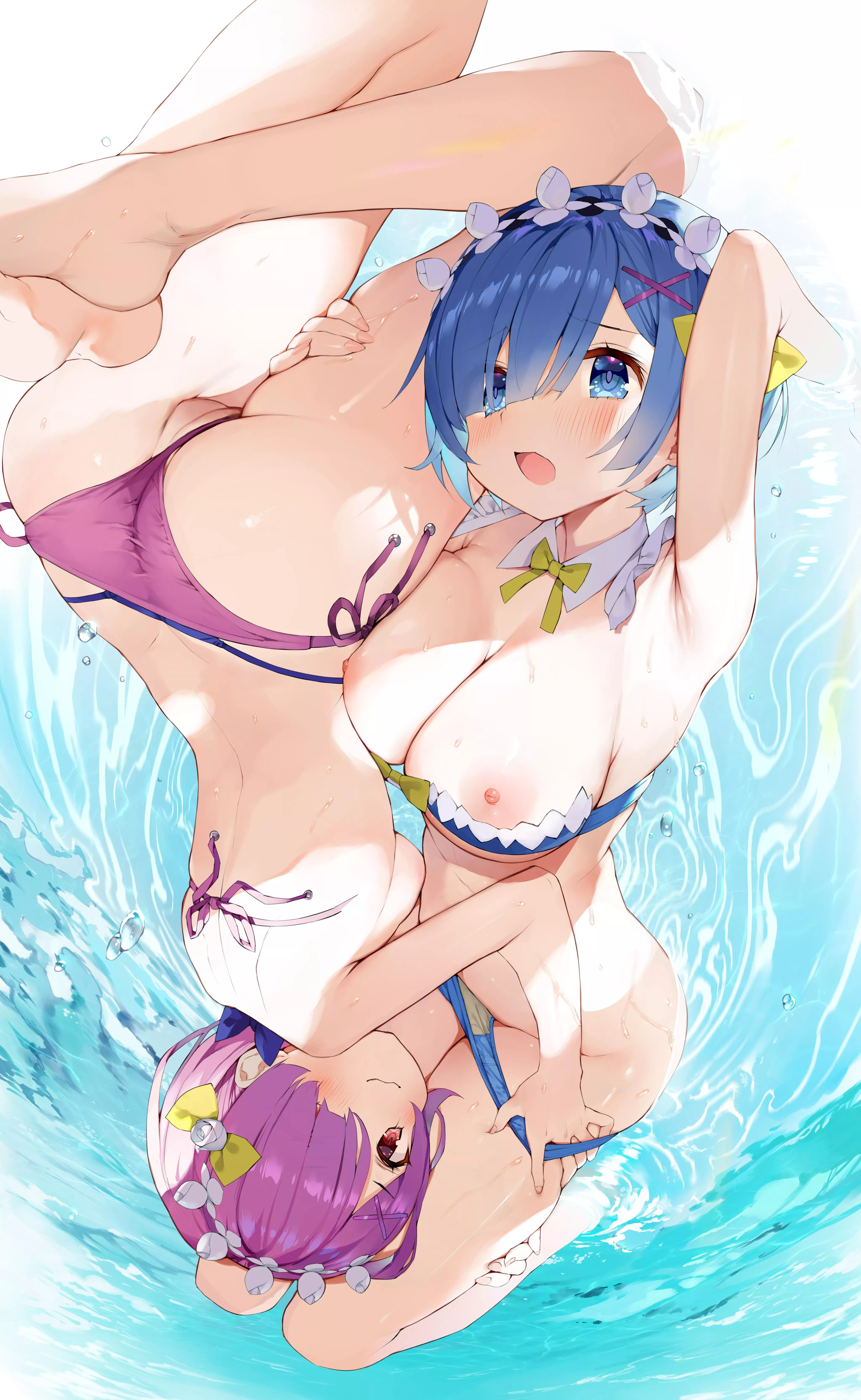 An average Beach day with Rem and Ram (artist: gaou)