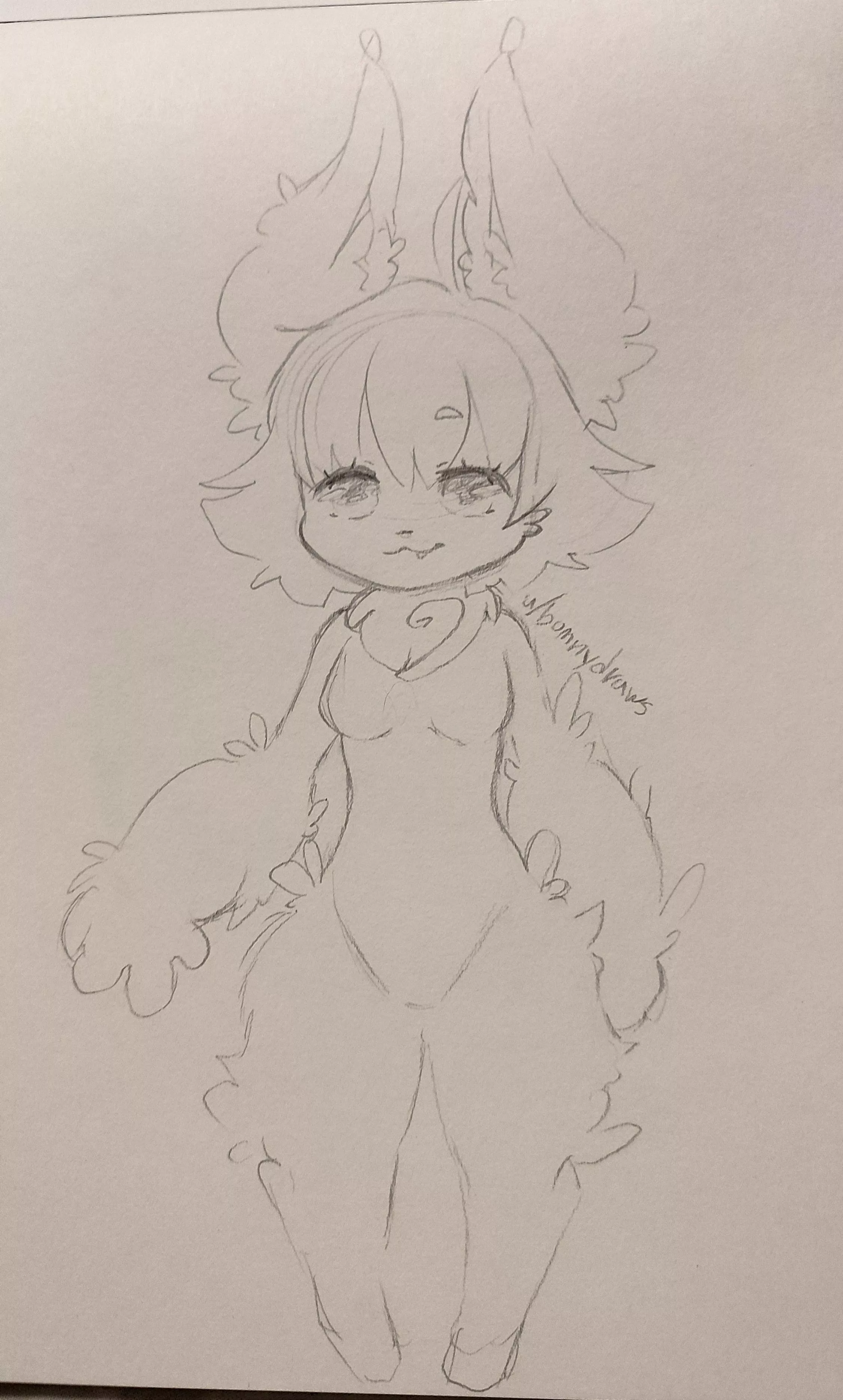 (Art by me) Working on my Fursona Bonny. should I give her bat wings or no? Flying Fox or just Fox?