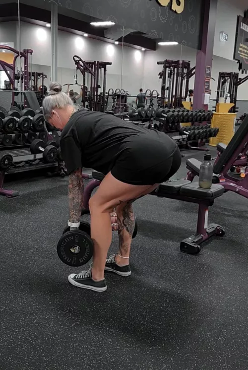 Booty shorts & dumbbells
