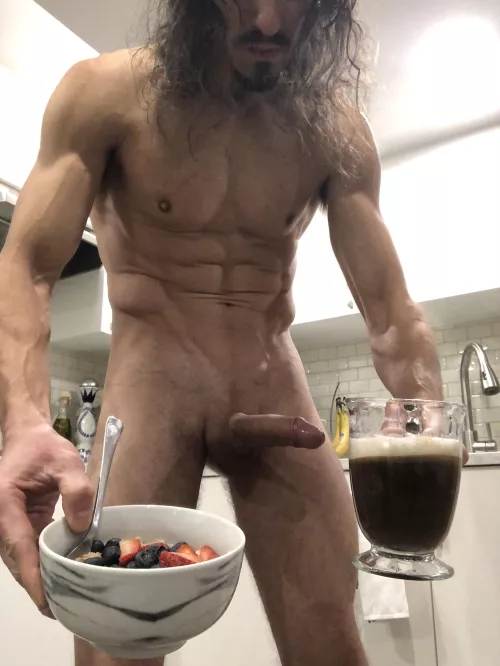 Chocolate bean cappuccino with coco & oatmeal with blueberry, strawberry [m]ixed into a 🍉,🍌, 🍍 juice.