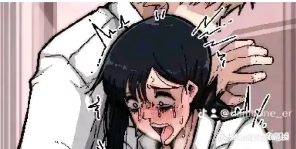 Color 1girl? 1boy blackhair ahegao? sweat tears whiteshirt tongueout mouthopen againstwall schoolgirl? bully?