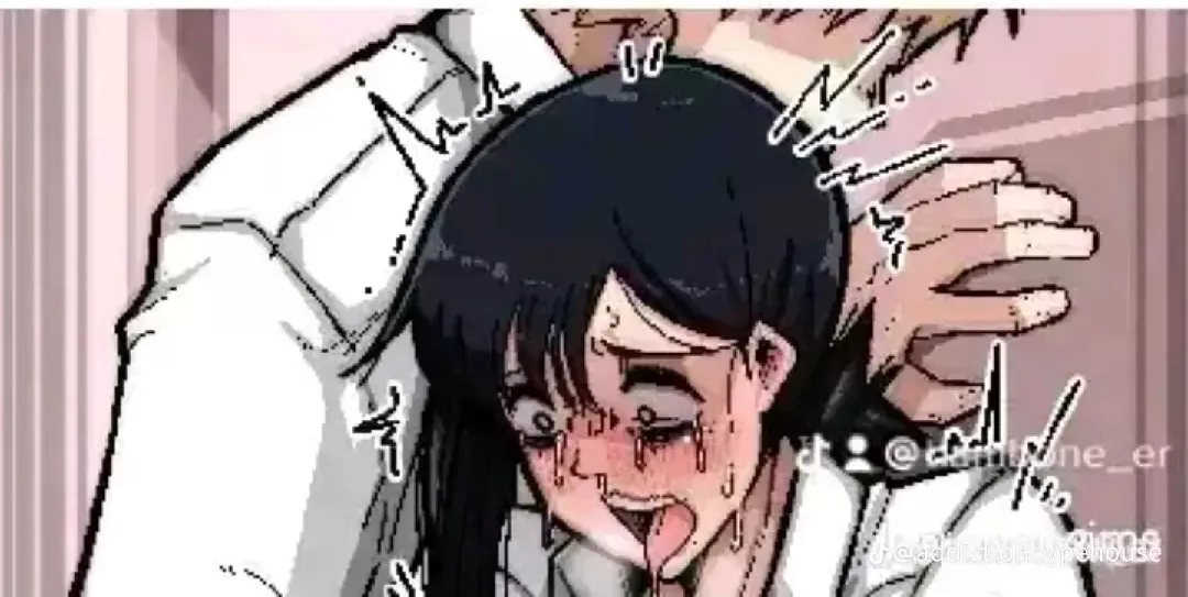 Color 1girl? 1boy blackhair ahegao? sweat tears whiteshirt tongueout mouthopen againstwall schoolgirl? bully?