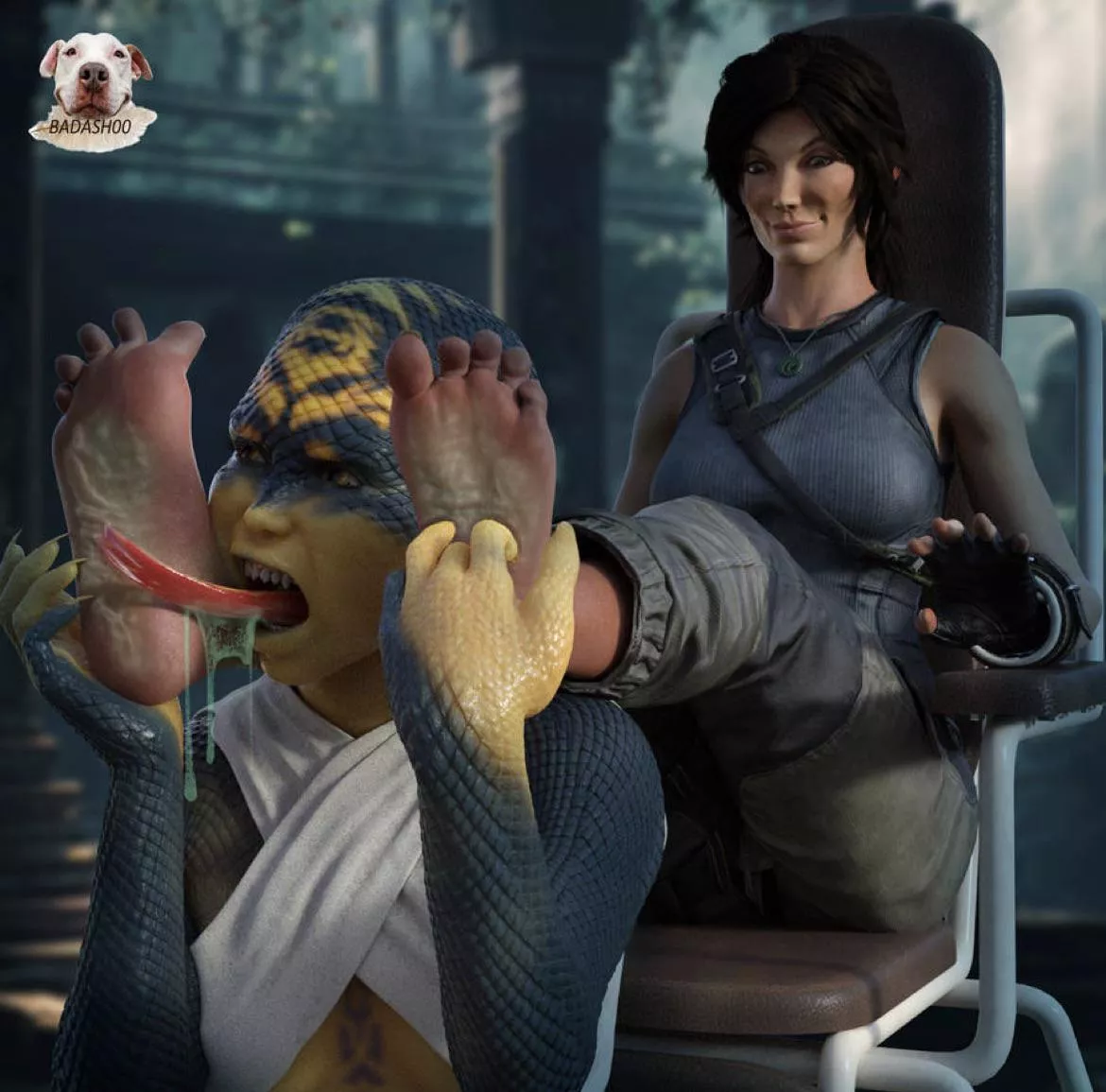 Lizards and tickling are perfect that big slivering tongue