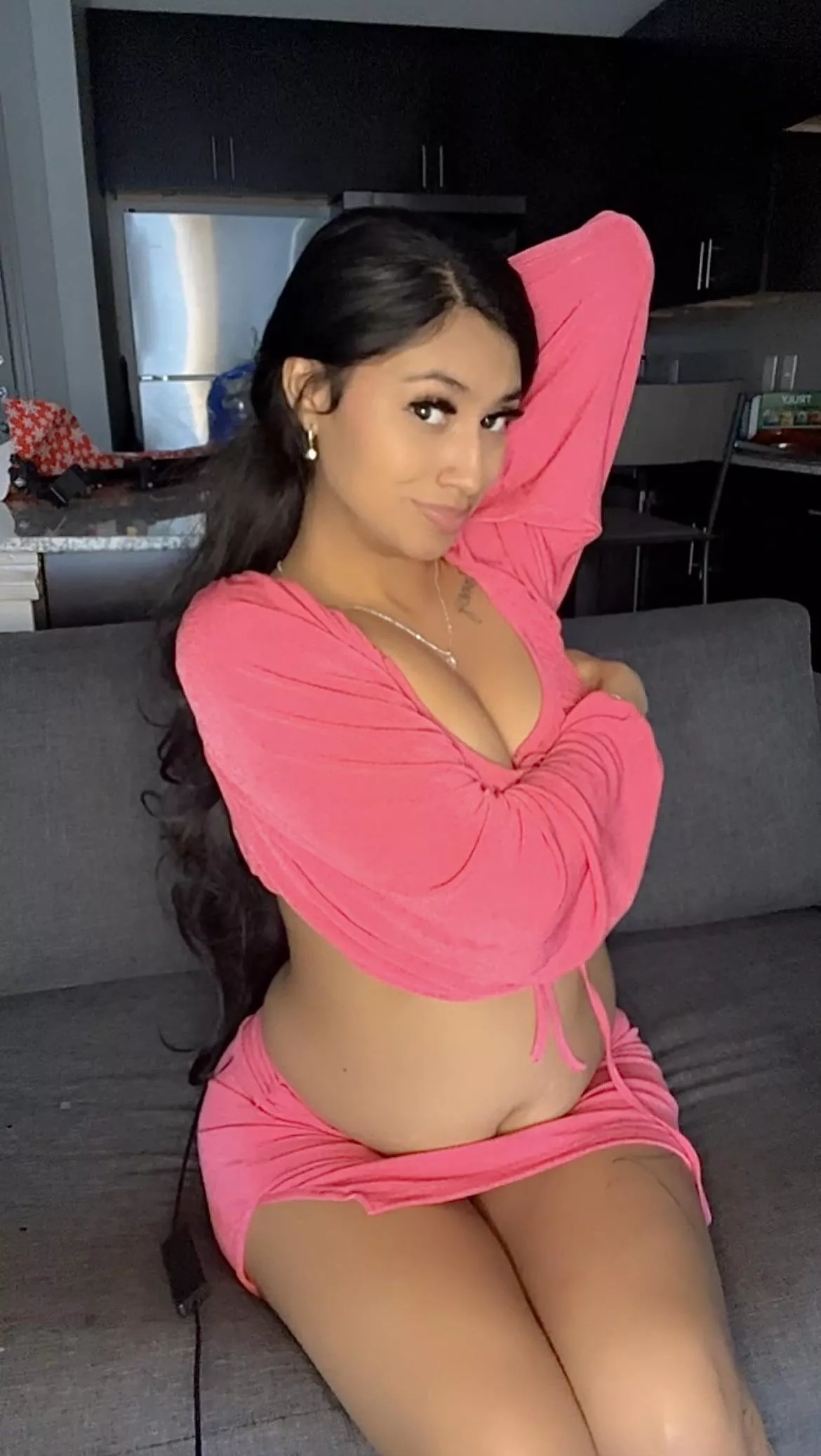 My tummy pops in pink