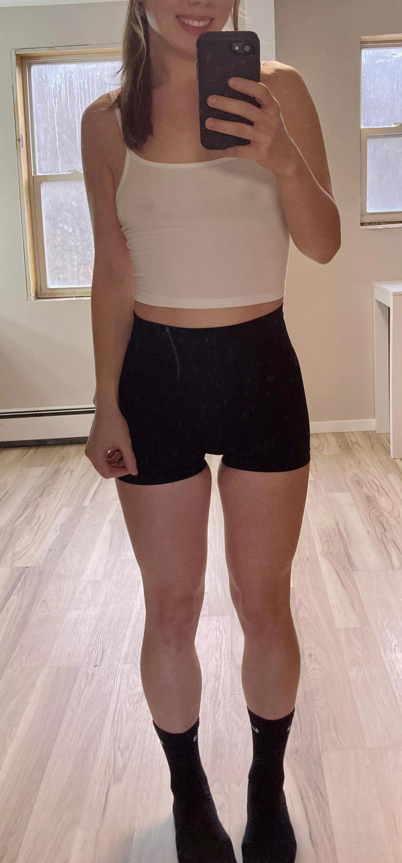 No bra and Nike socks for a workout 🔥