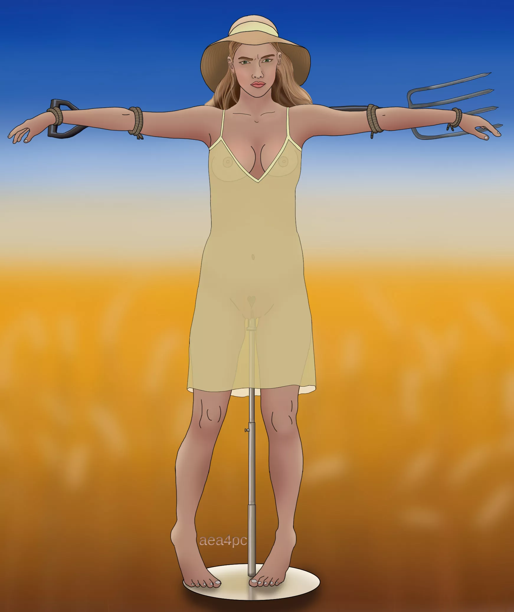 Pouty Sundress Scarecrow on a One Bar Prison (aea4pc)