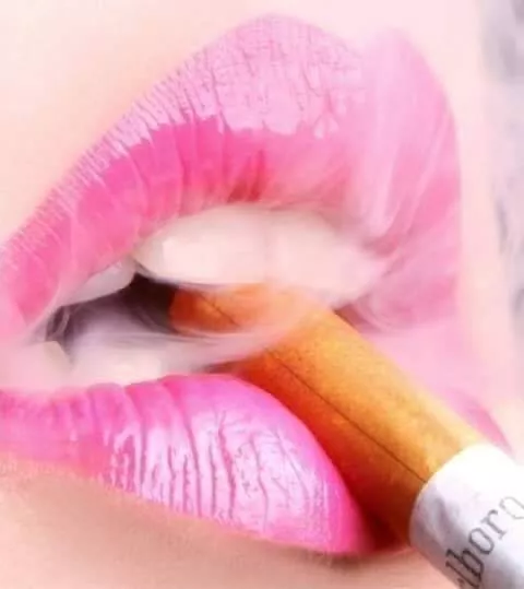 The sexiest Marlboro Red pink-lipped smoking fetish photo ever