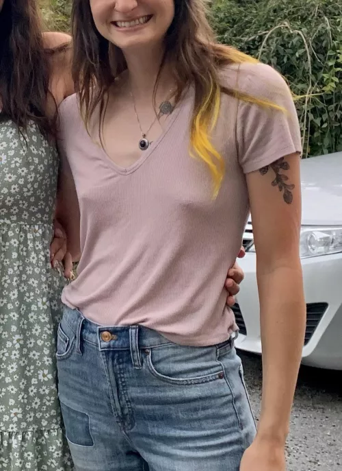 This drapey knit top just hangs on my chest