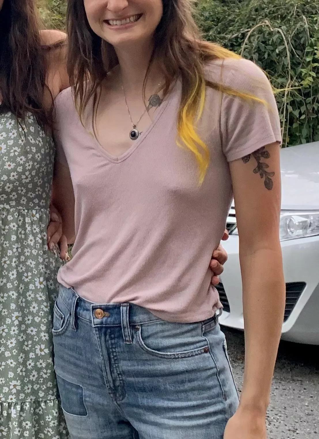 This drapey knit top just hangs on my chest