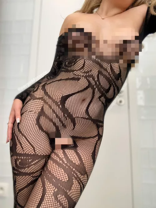 A censored crotchless bodystocking tease!