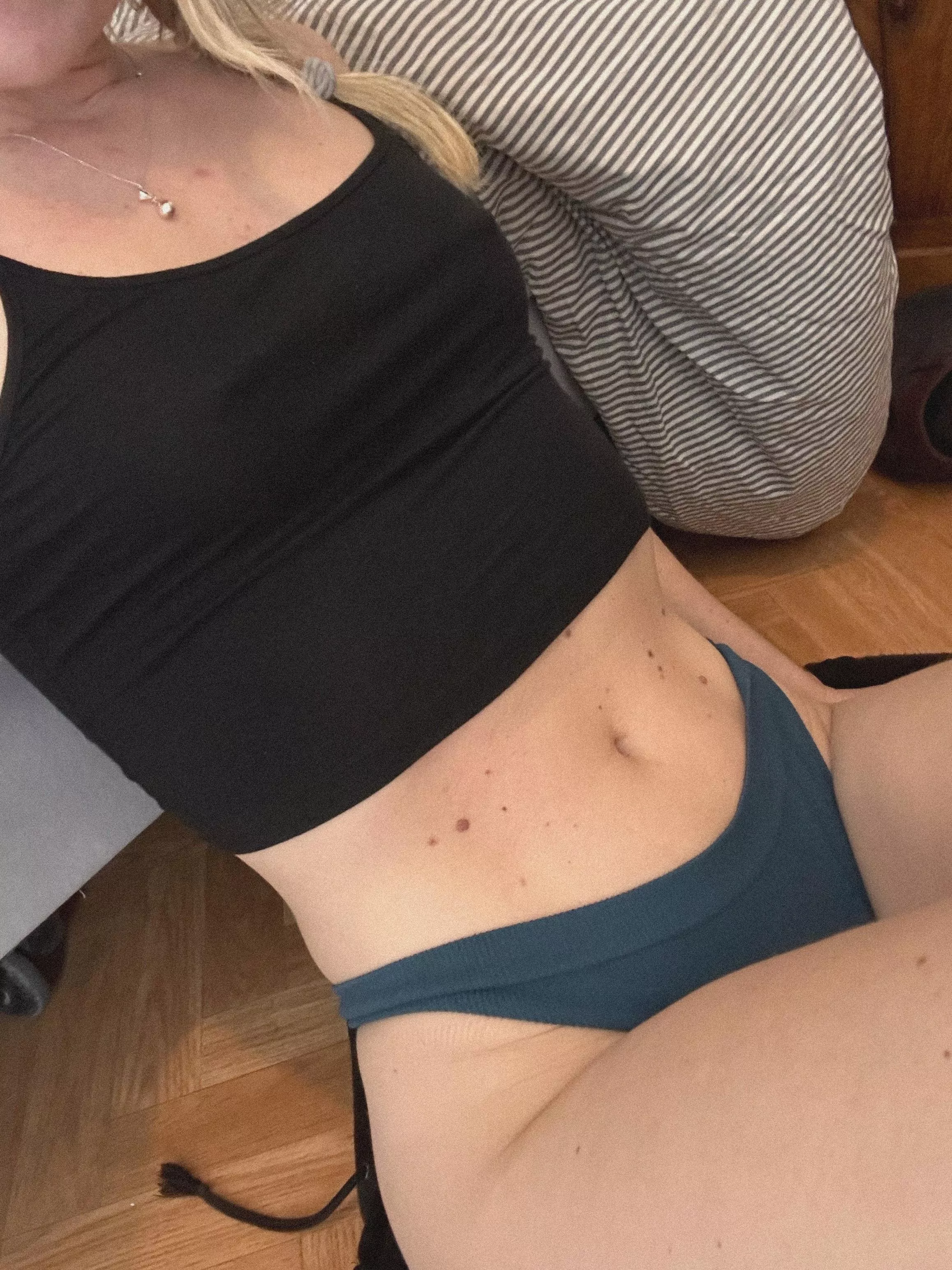 Crop top and thong, Monday outfit