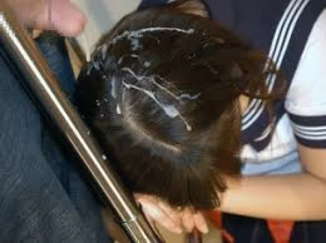 Cum on the back and on the top of her head