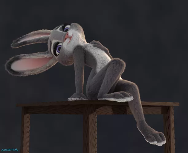 Judy Hopps sitting on a table (@The2oArts)