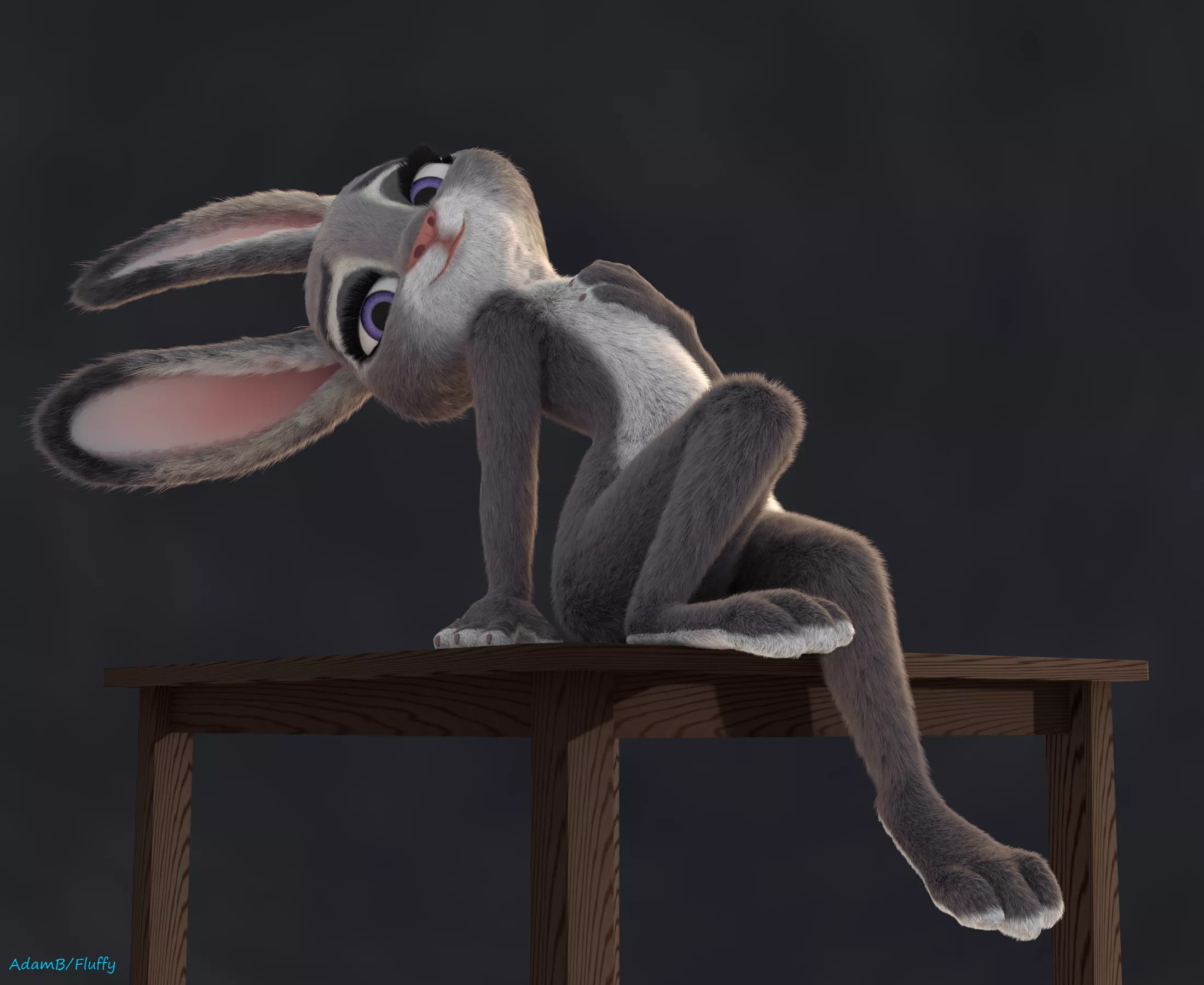 Judy Hopps sitting on a table (@The2oArts)