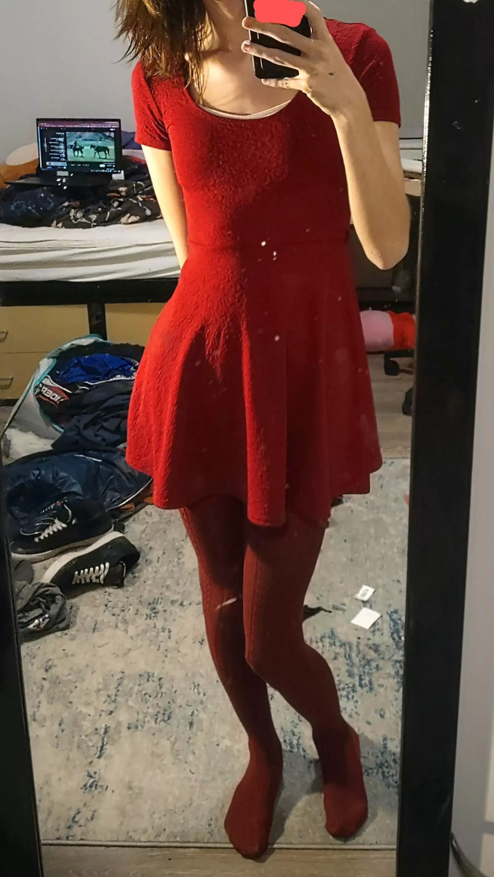 New red tights means all red outfit