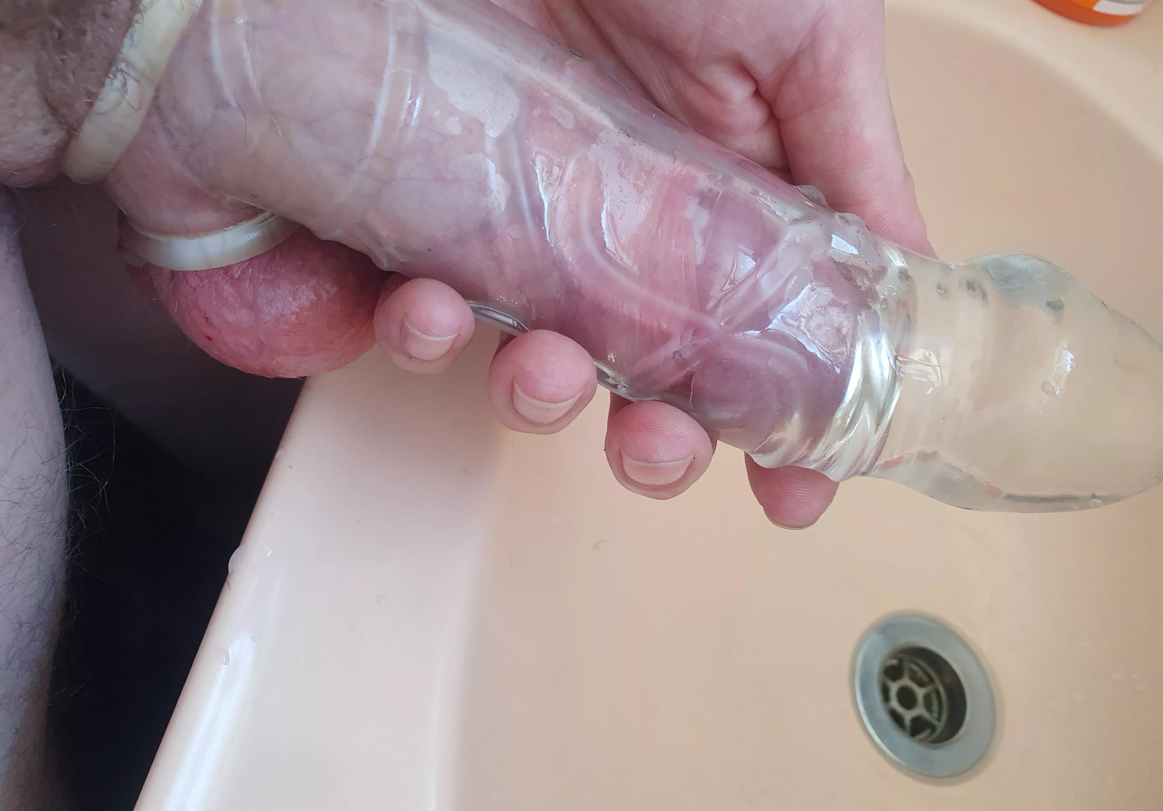 Brought a cock sleeve and she has never cum so hard.