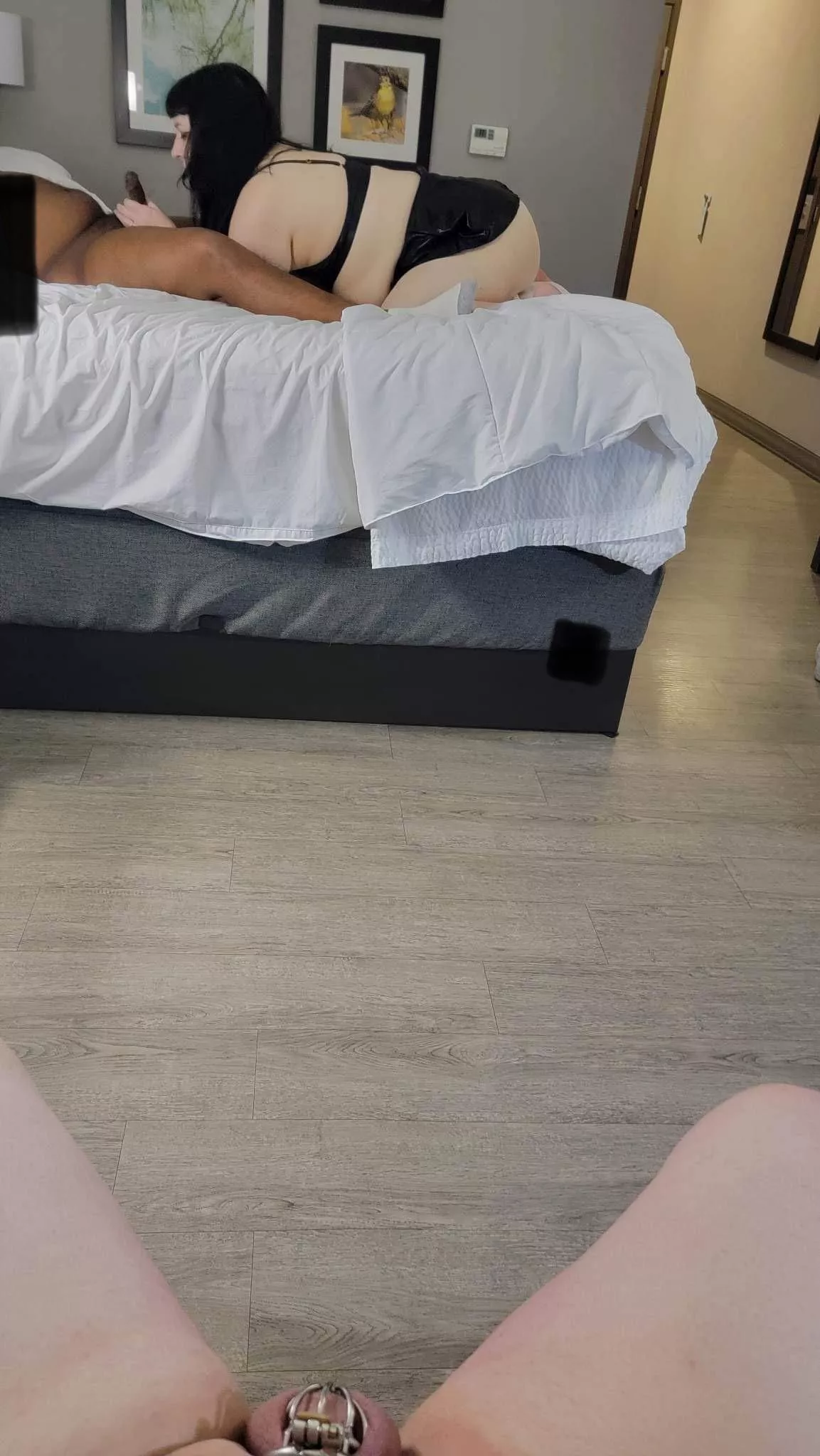 Caged while watching my lovely wife service her first BBC