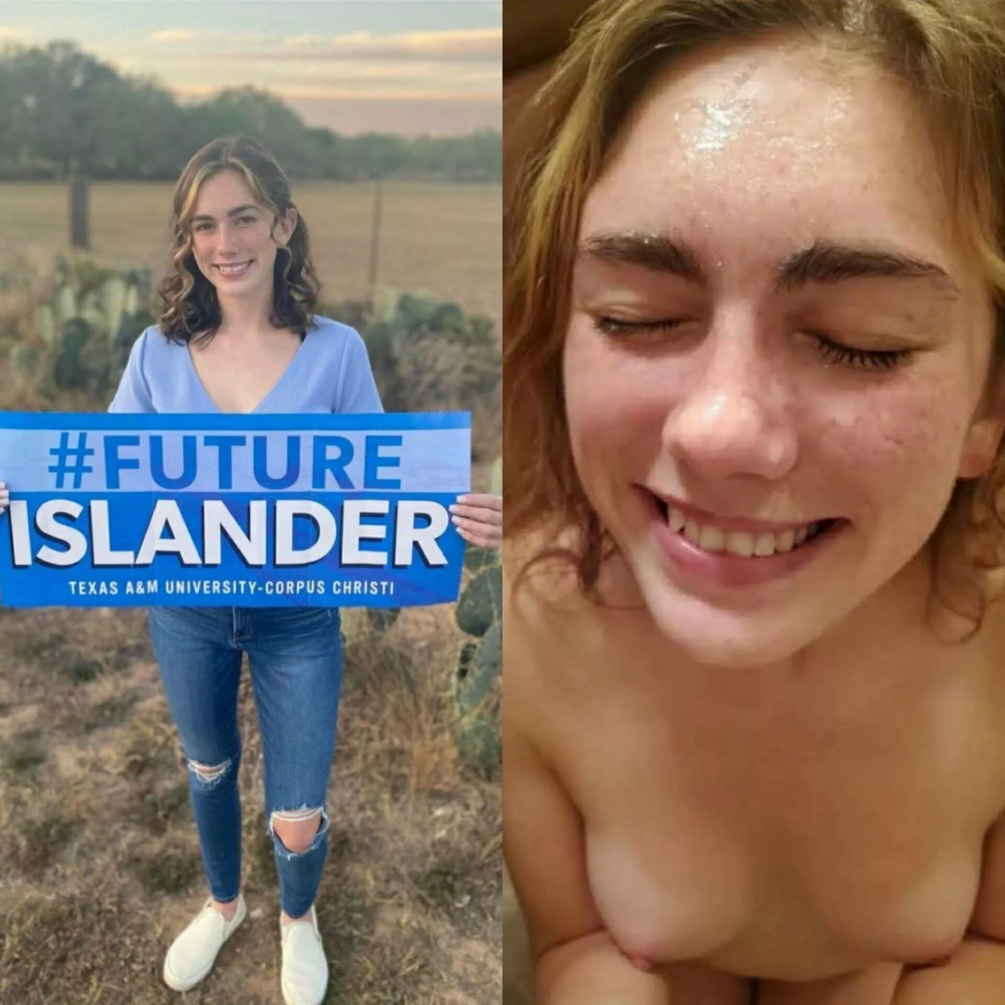 Cute college slut gets her first facial (before/after)