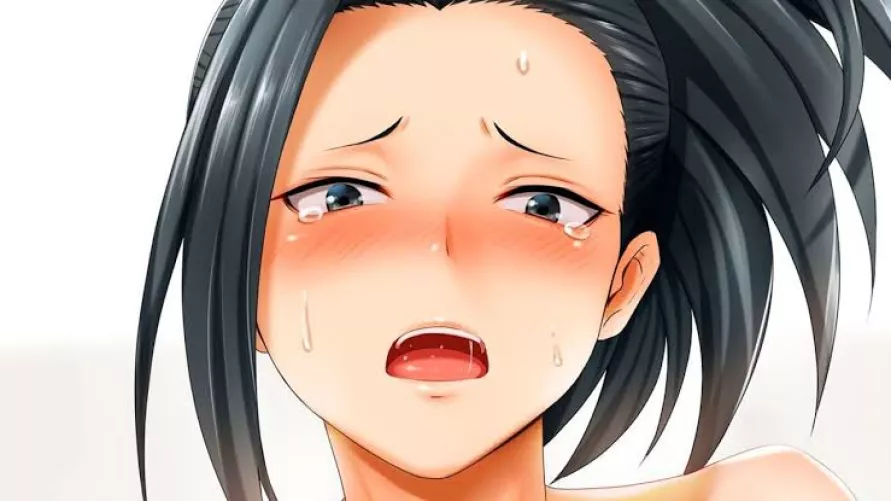 LF Color Source: 1girl, Momo yaoyorozu, black hair, black eyes, beauty Mark, tearing weep, sweating