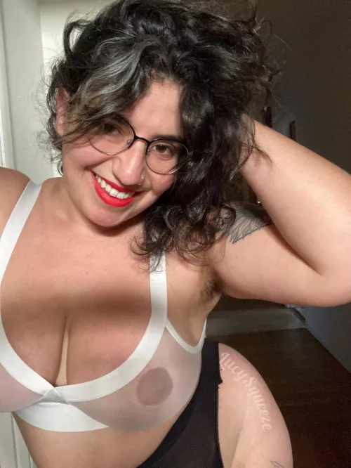 Smiling because my pits are hairy and cute