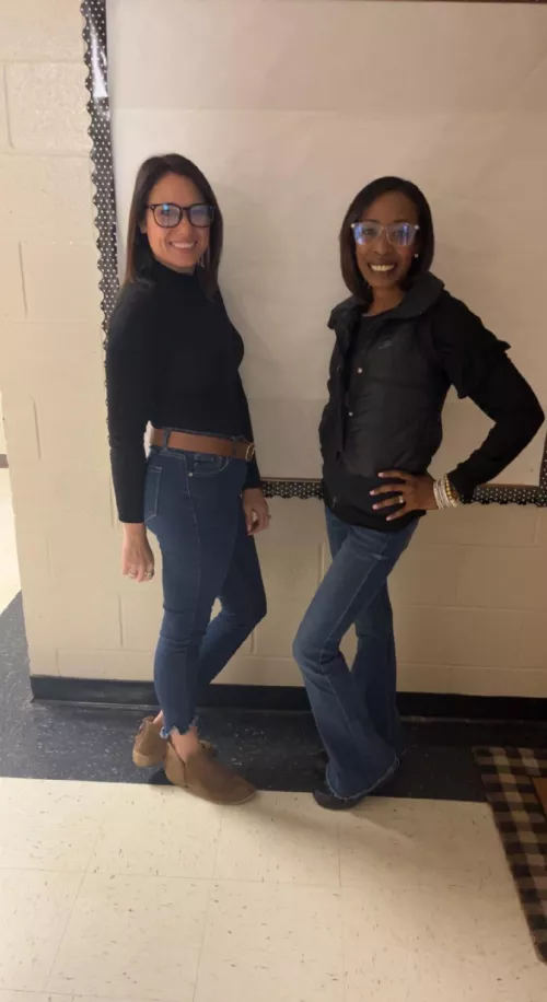 Two hot teachers are better than one. Twinning with my bestie today u/tabbykat953 [Mrs]