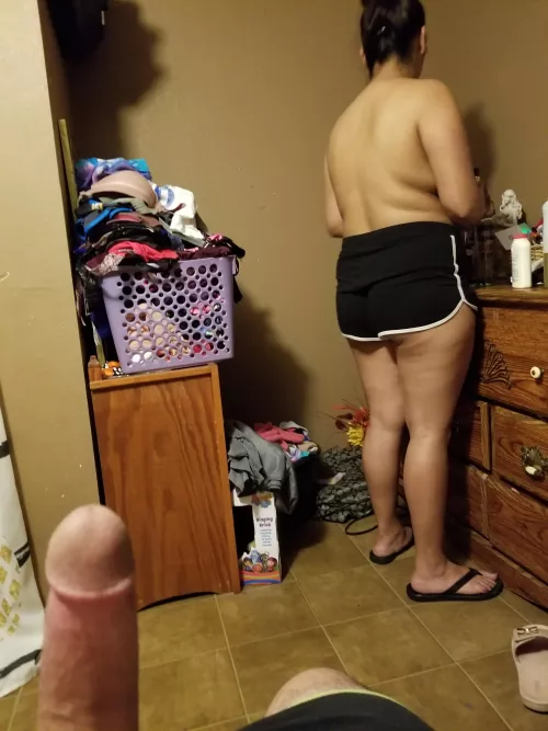 wife getting ready to hop on