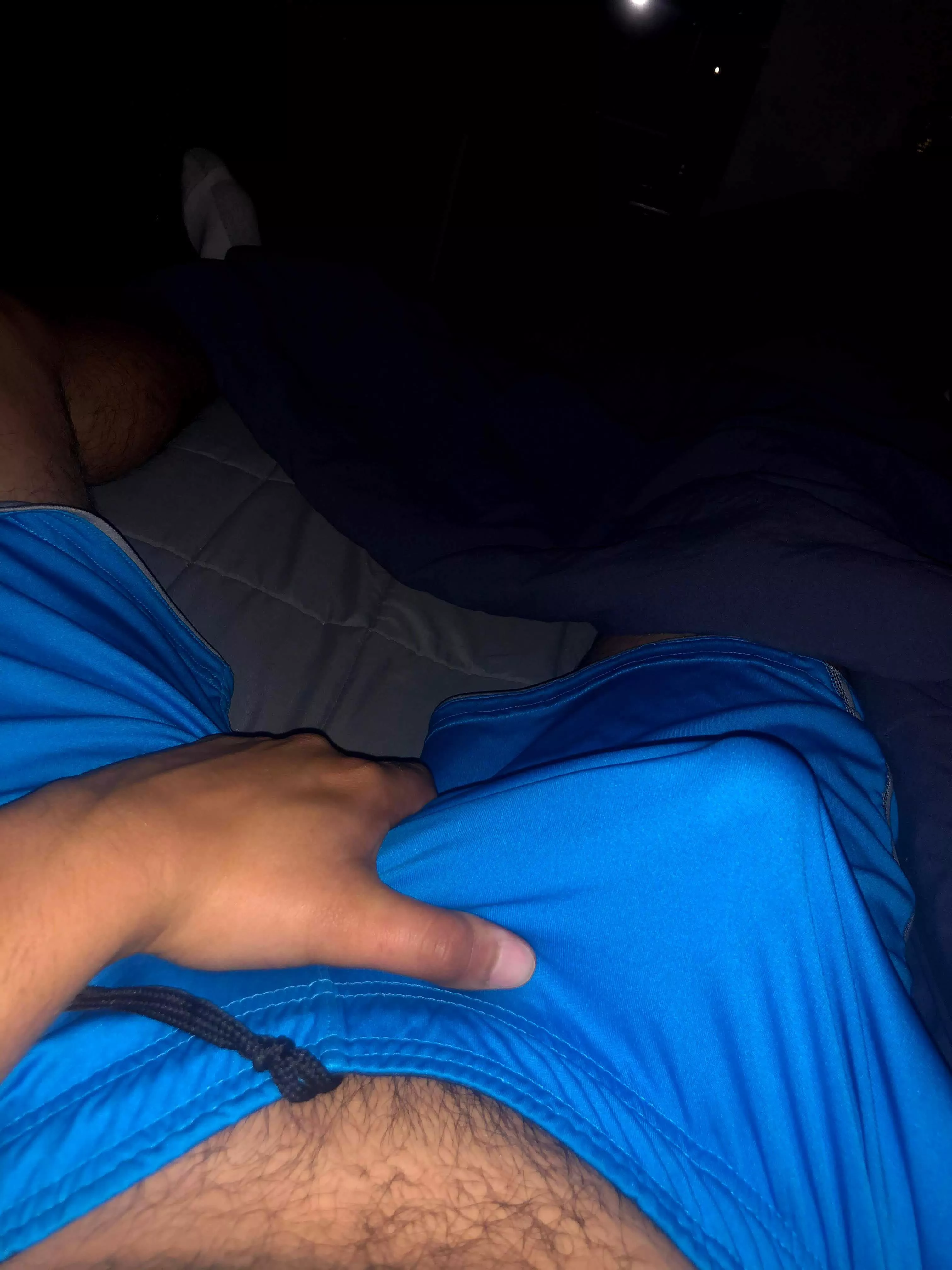 Blue basketball shorts and I may or may not be wearing undies