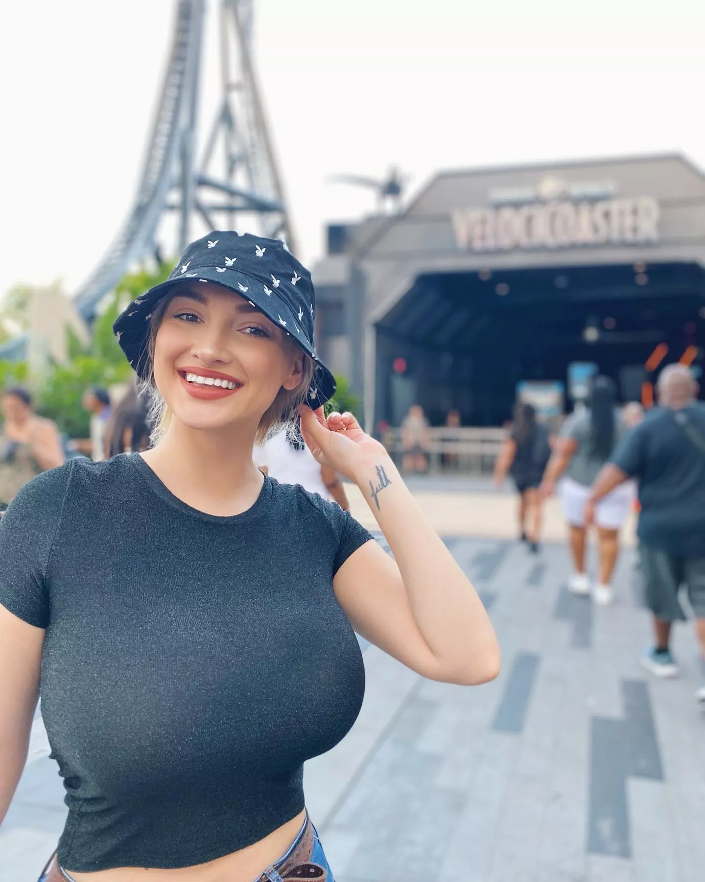 Busty at theme park