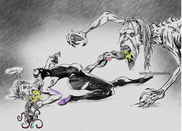 Evil tongue witch defeated gwen ready to be corrupted by unholy liquids