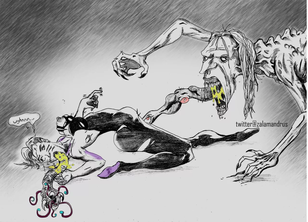 Evil tongue witch defeated gwen ready to be corrupted by unholy liquids