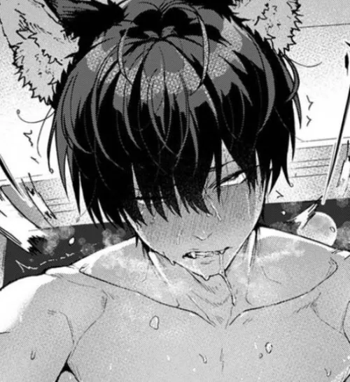 LF Mono Source, 1boy, black hair, animal ears, dog ears, panting, thrusting, drooling