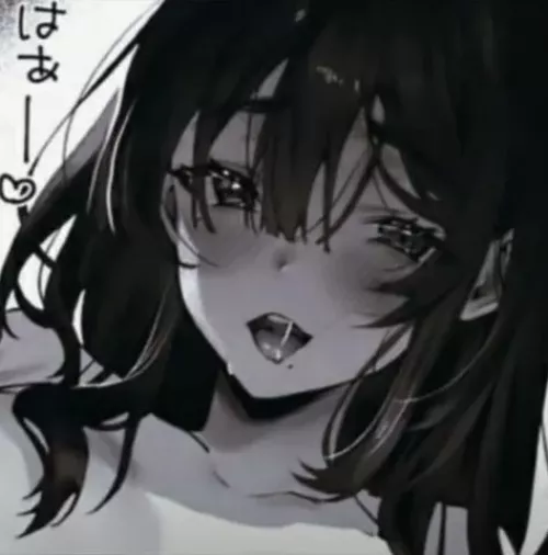 LF Mono Source: 1girl, black hair, long hair, open mouth, foreign text, japanese text, closed up shot, clothes off, blush, naughty face, pointed dot on face