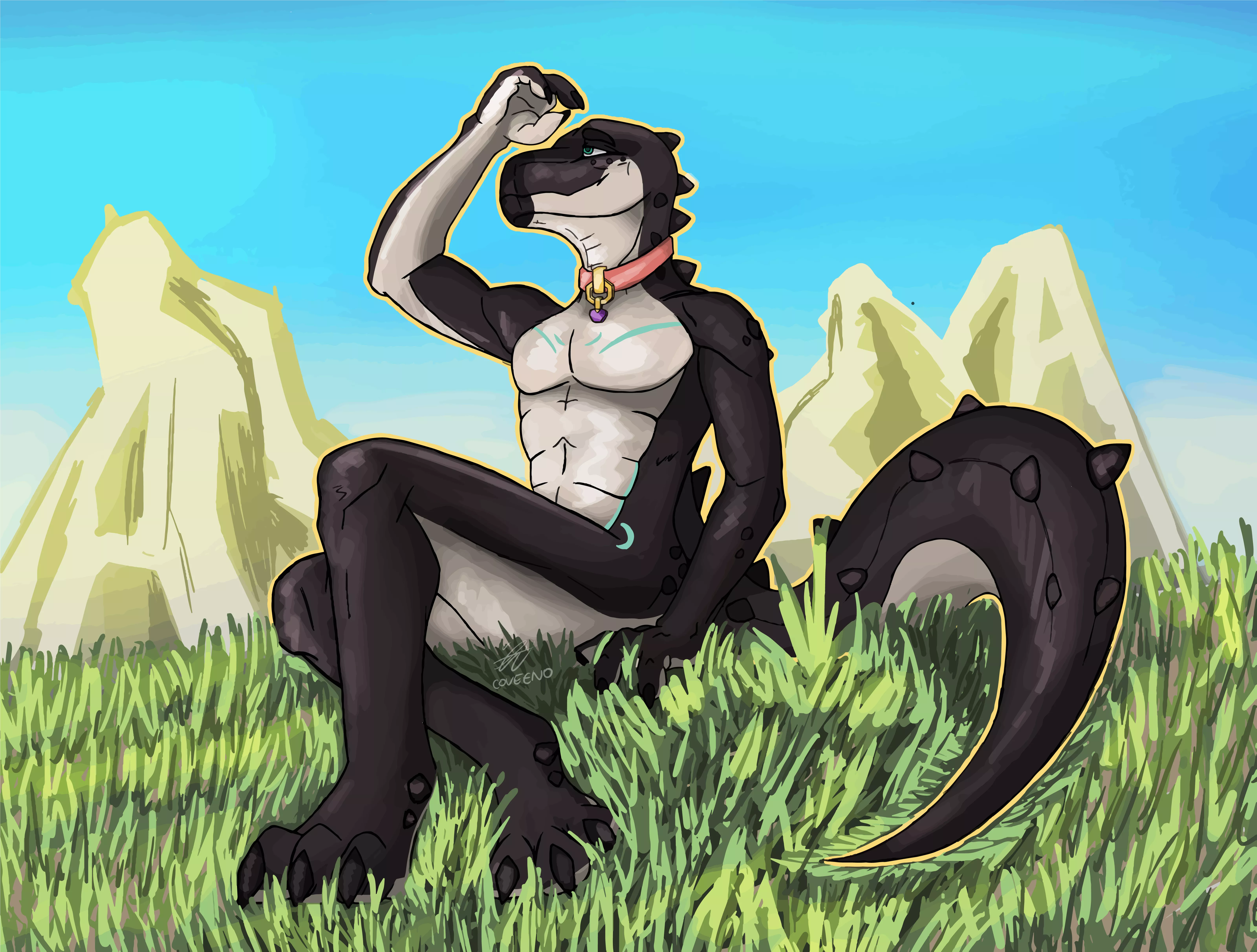 My part of an art trade with @Bunbuntushie, featuring their tenontosaurus Tey!