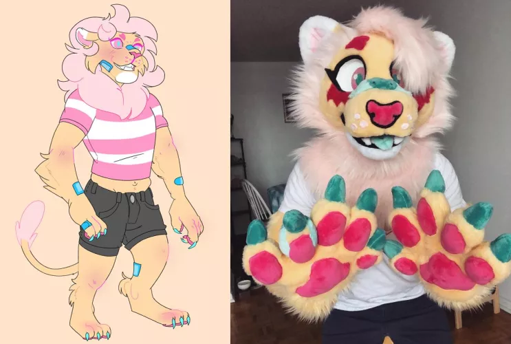 [OC] Fursona vs Fursuit for Apollo Lyon ( art credit: me / @jefferydraws )