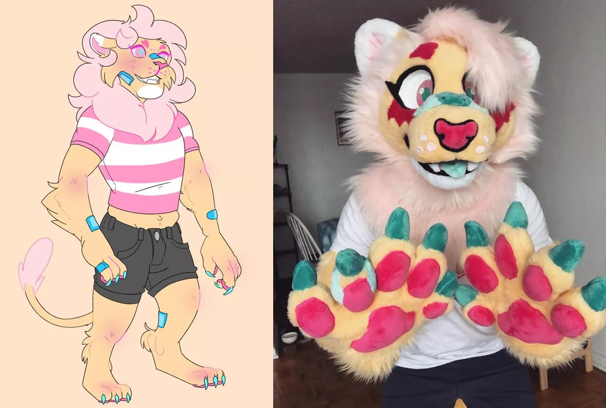 [OC] Fursona vs Fursuit for Apollo Lyon ( art credit: me / @jefferydraws )